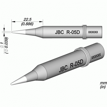 Жало коническое прямое JBC Iron Tips для сетевых паяльников ⌀1.0 × 22.5 мм 12A000671