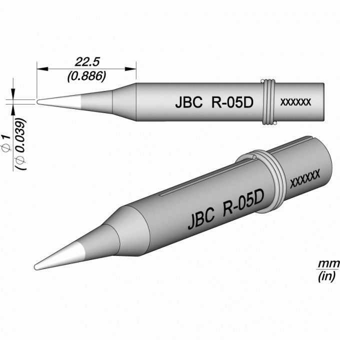 Жало коническое прямое JBC Iron Tips для сетевых паяльников ⌀1.0 × 22.5 мм 12A000671