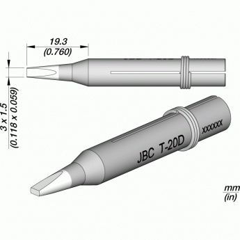 Жало клиновидное прямое JBC Iron Tips для сетевых паяльников 30ST, 40ST, SL2020, IN2100 3x1.5x19.3 мм 12A000703