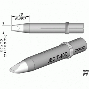 Жало клиновидное прямое для сетевых паяльников JBC Iron Tips 1.5 × 4.5 × 15 мм 12A000705