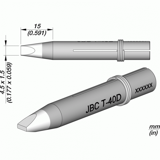 Жало клиновидное прямое для сетевых паяльников JBC Iron Tips 1.5 × 4.5 × 15 мм 12A000705