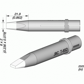 Жало клиновидное прямое для паяльника JBC 65ST Tips 6 × 2 × 21.9 мм 12A000708