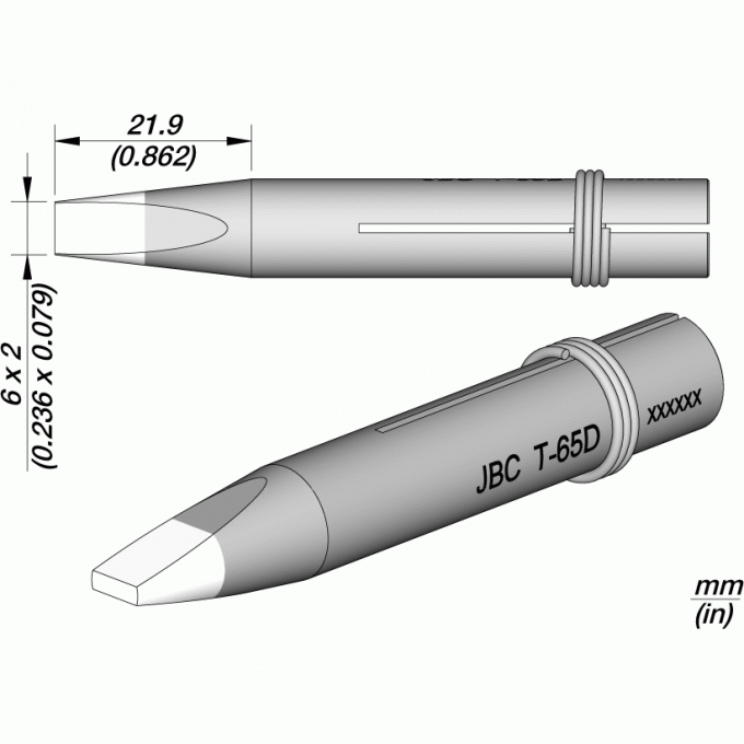Жало клиновидное прямое для паяльника JBC 65ST Tips 6 × 2 × 21.9 мм 12A000708