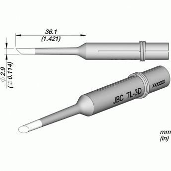 Жало коническое со скосом JBC Iron Tips ⌀2,9 × 36,1 мм для сетевых паяльников 30ST, 40ST, SL2020, IN2100 12A000739