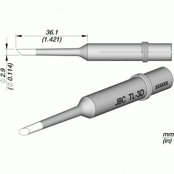 Жало коническое со скосом JBC Iron Tips ⌀2,9 × 36,1 мм для сетевых паяльников 30ST, 40ST, SL2020, IN2100 12A000739
