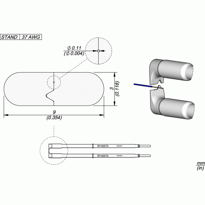 Наконечник для термозачистки проводов JBC W140 Серия плоский с отверстием Ø 0.11 мм 12A000768